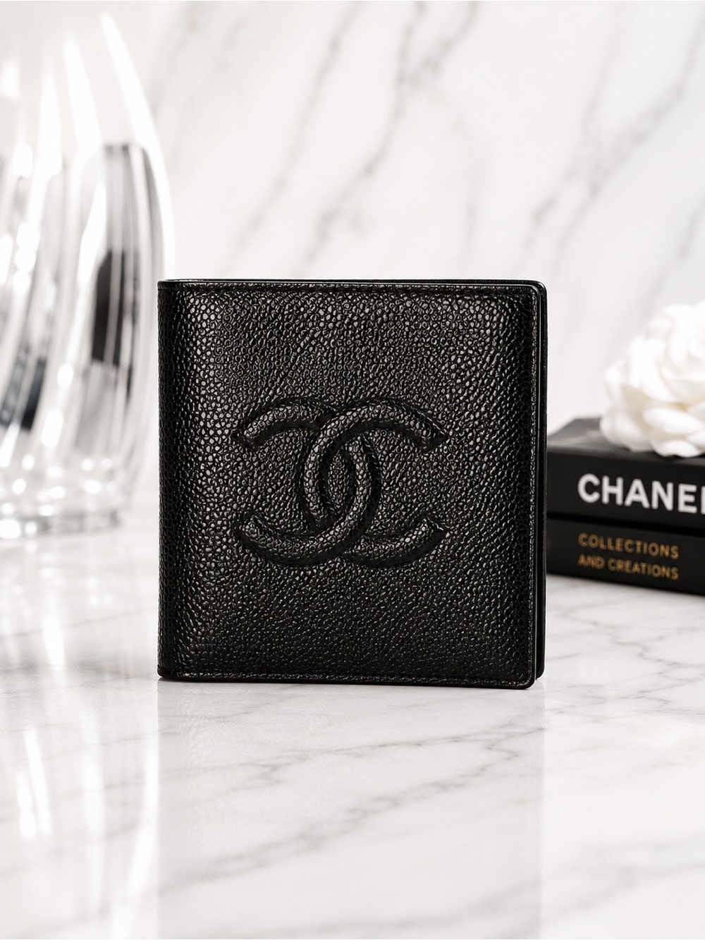Chanel Black Caviar Leather CC Bifold Wallet Full Inclusion With Entrupy COA
